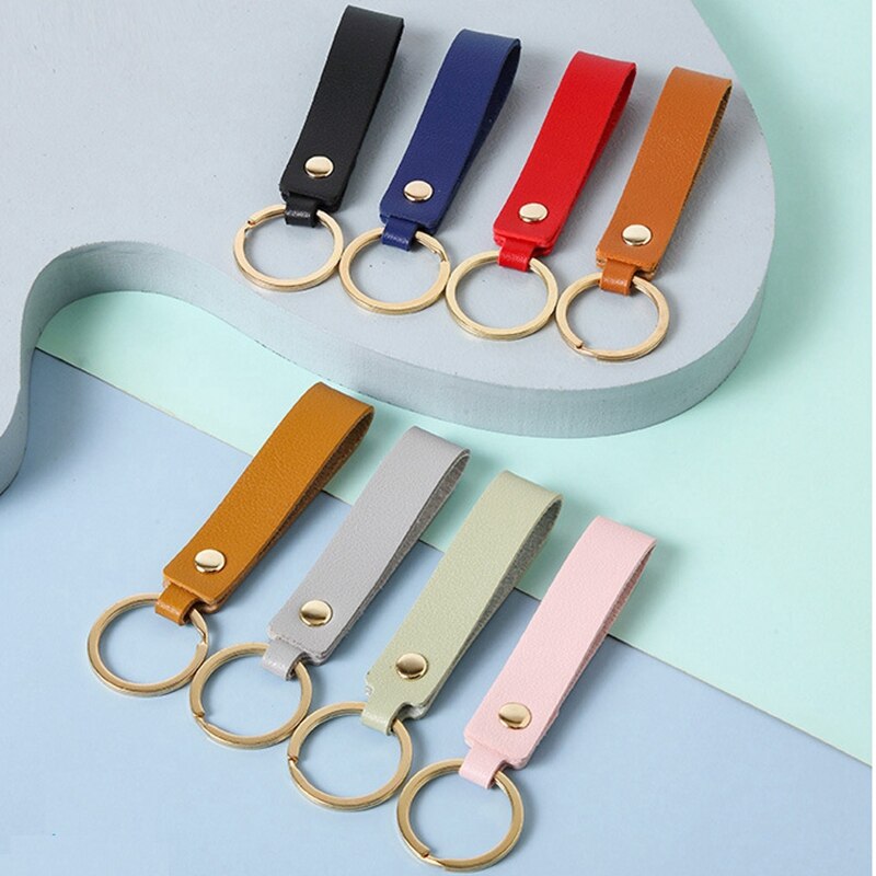8 Colors PU Leather Keychain Business Gift Key Chain Men Women Car Strap Waist