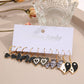 5 Pairs Black and White Heart Butterfly Drop Charm Earrings For Women Girl