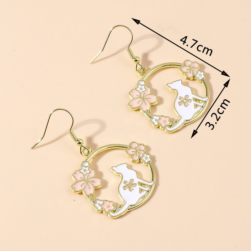 Cat Flowers Drop Earrings Women Creativity Jewelry Cute Earring Girls Gift