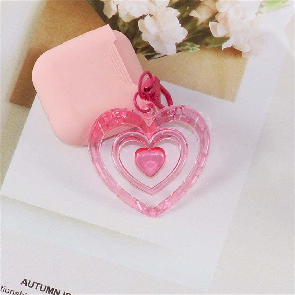 6 Colors Hollow Heart Acrylic Keychain Cute Earphone Case Pendant For Girls