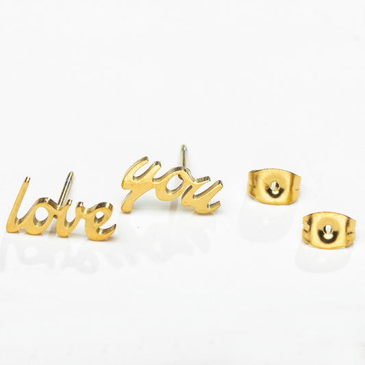 Love You Design Fashion Women Stud Earrings Stainless Steel Ear Accessories