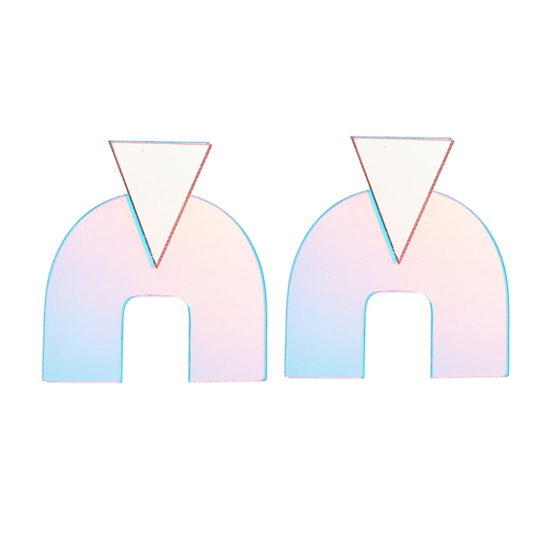 Holographic Acrylic Arch Dangle Earrings Women Travel Fashion Cartoon Earrings