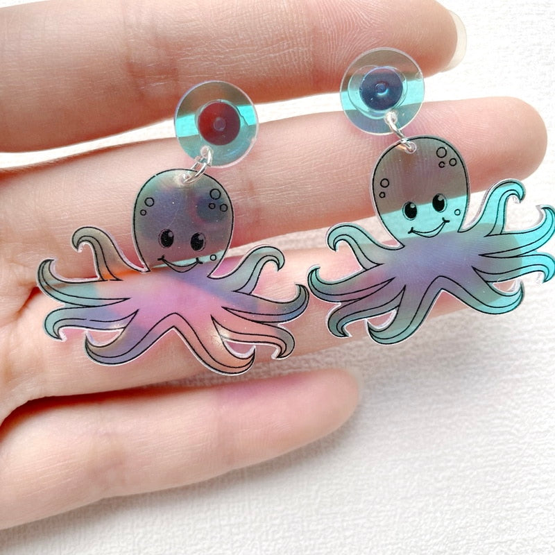 Blue Cuttlefish Drop Earrings Women Gifts Earring Cute Girls Eardrop Jewelry