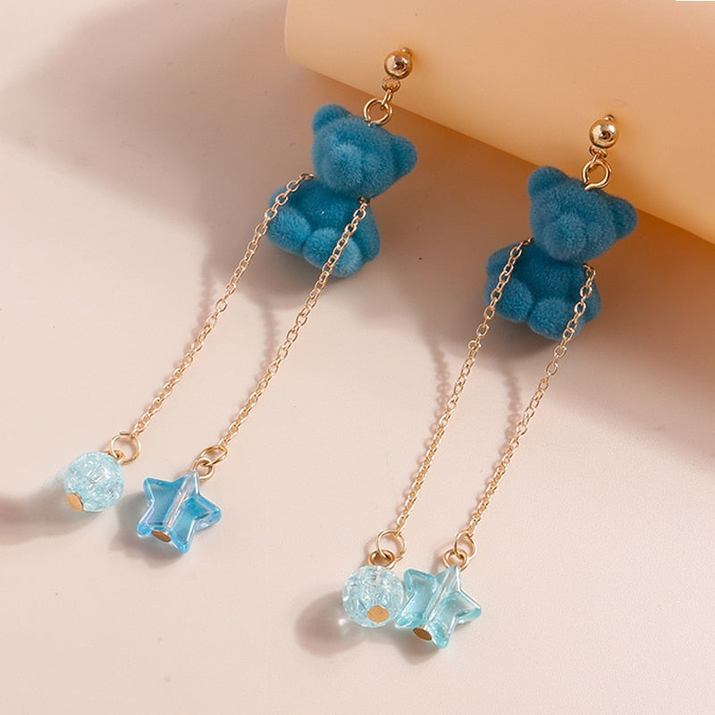 Cute Blue Bear with Star Drop Earrings Women Creativity Jewelry Cute Earring
