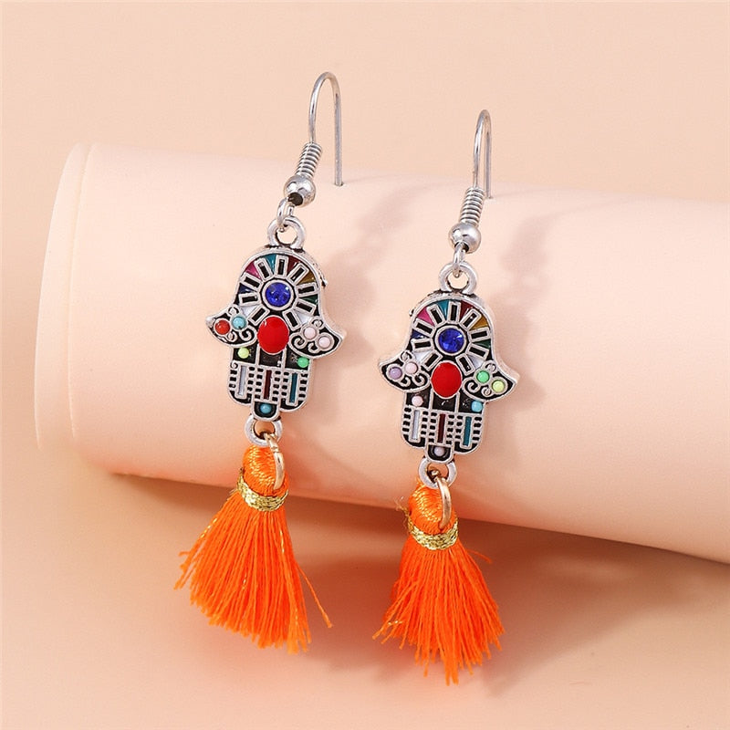 Hand Orange Tassel Dangle Drop Earrings Women Charms Earring Fashion Creative
