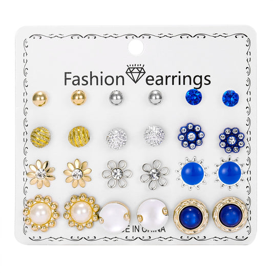 Gold Silver Blue Stud Earrings Women gift Earring Fashion Charm Statement