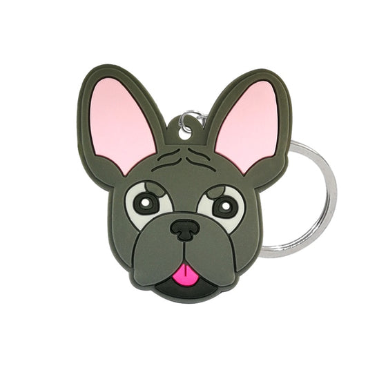 Grey French Bulldog Dog Keyring Cute Cartoon Style Keychains Bag Car Pendant