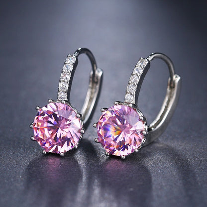 Pink Rhinestone Ear Buckle Ear Studs Earrings Female Fashion Earrings Jewelry