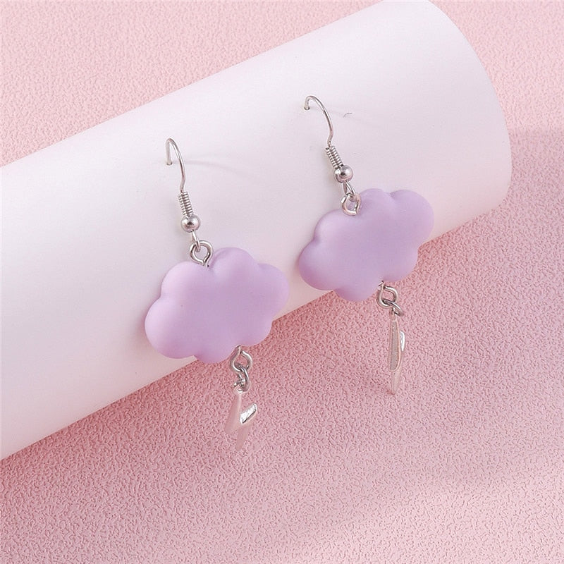 Purple Clouds and Lightning Dangle Earrings Women Gifts Earring Cute Girls