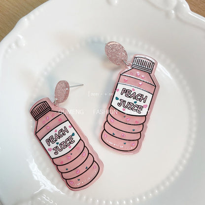 Peach Juice Acrylic Drop Earrings Women Travel Fashion Cartoon Earrings Creative