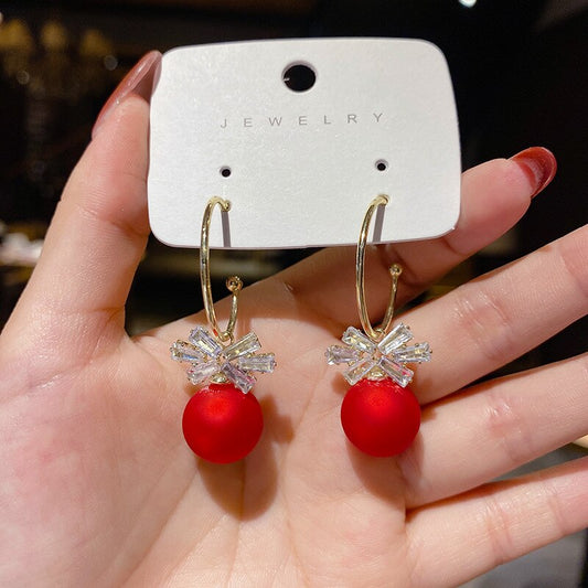Red Christmas Hoop Earrings Women Gifts Earring Cute Girls Eardrop Jewelry