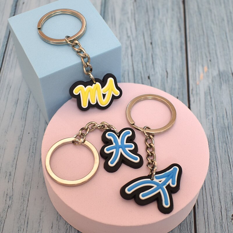 12 Styles Constellation Keychain Zodiac Signs PVC Keychain Key Rings Bag Car