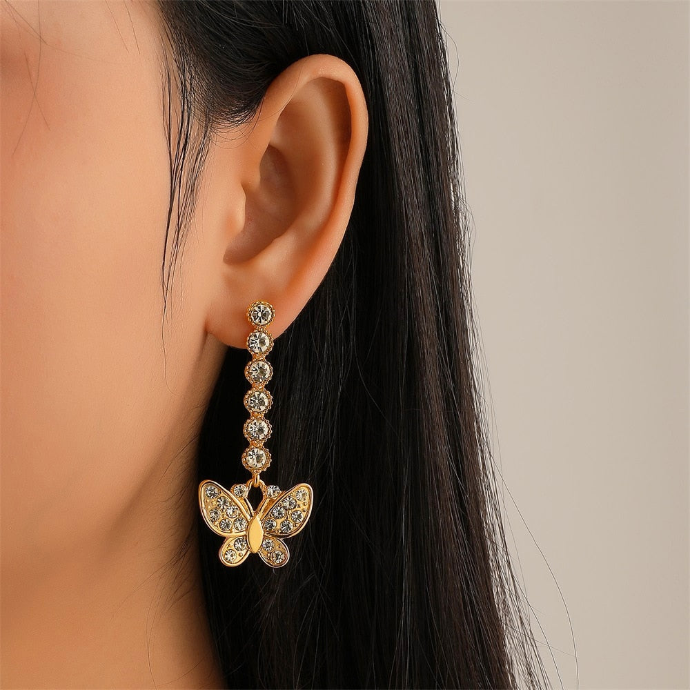 Zircon Butterfly Drop Earrings Fashion Women Summer Party Jewelry Girls Gifts