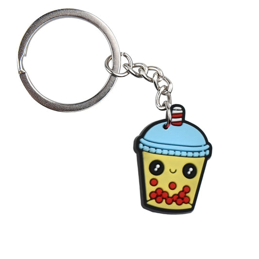 Yellow Cup Bubble Tea Keychain Cartoon Key Holder Car handbag Keyring Gift