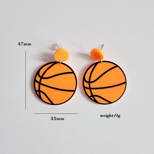 Acrylic Sport Round Basketball Dangle Earrings Women Girl Fashion Trendy Jewelry