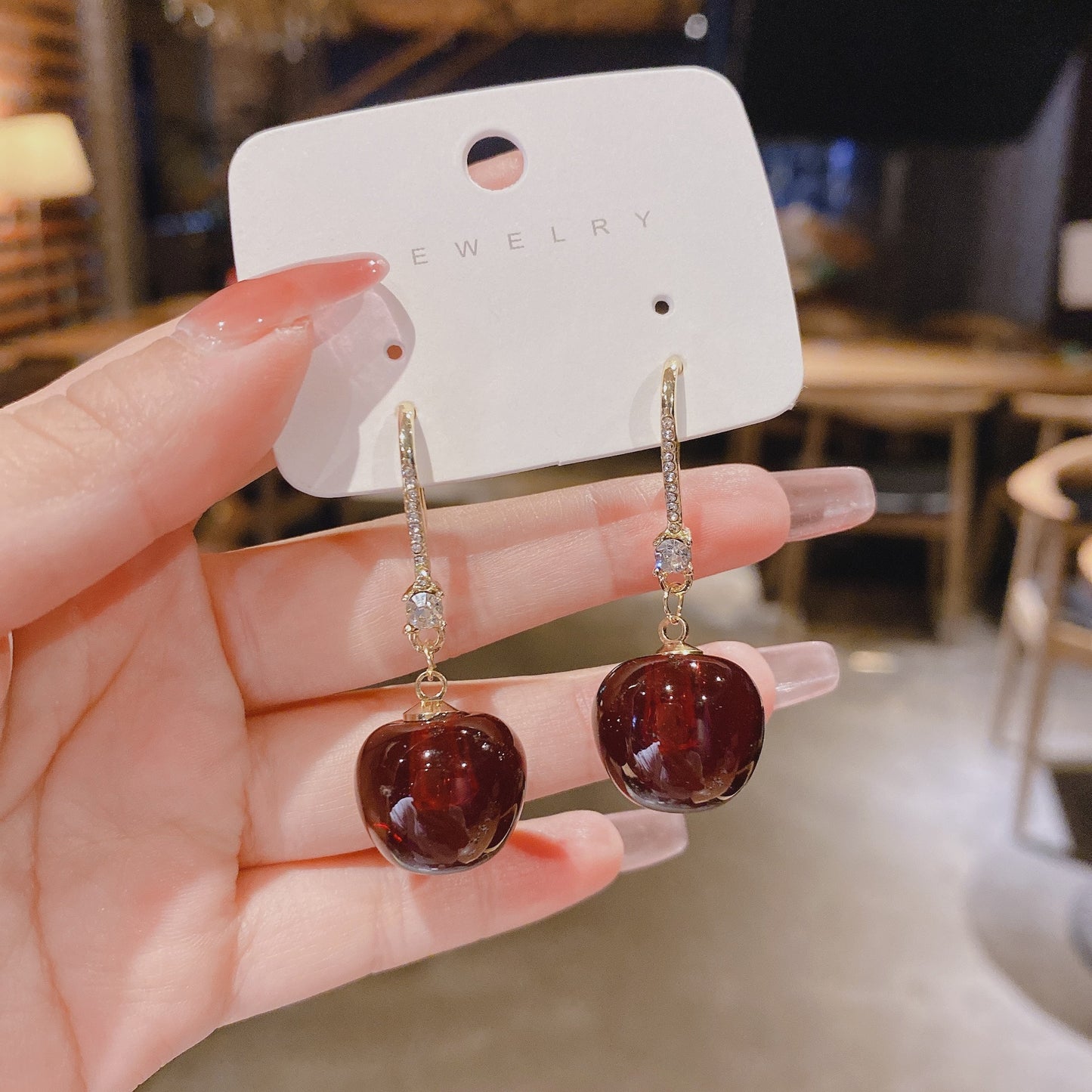 Dark Red CHerry Lady Cute Dangle Earrings for Women Jewelry Girls Earrings