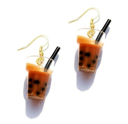 Bubble Tea Funny Design Dangle Drop Earrings Women Fashion Creative Art Cute