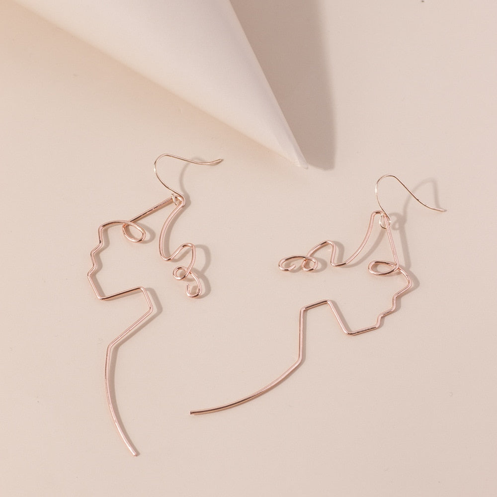 Retro Abstract Wire Drop Earrings Women Travel Fashion Cartoon Earrings Creative