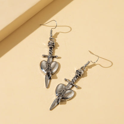 Gothic Vintage Sword and Heart Dangle Earrings Charms Jewelry Fashion Creative