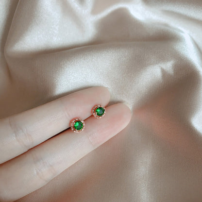 Minimalistic Green Mini Stud Earrings Cut Asymmetric Mini Earrings Ear Piercing