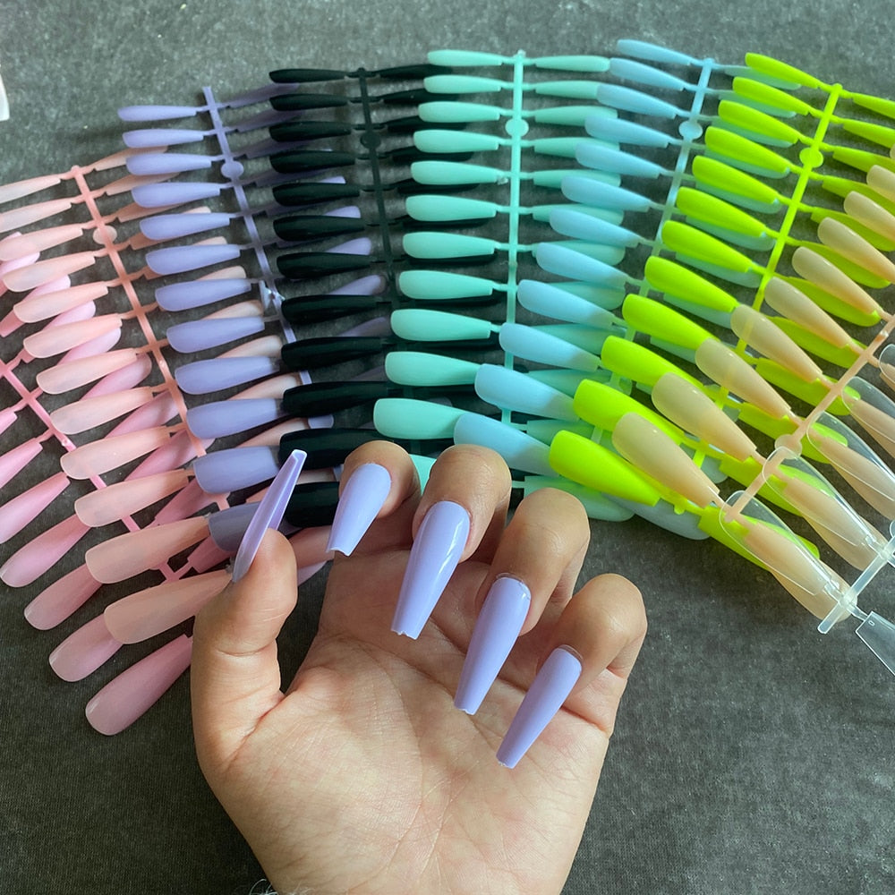 24pcs Mix Colors Smooth Super Long Coffin False Nail Ballet Press on Nails Tips