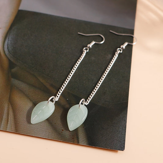 Mint Green Single Leaf Pendant Drop Dangle Earrings Trendy Women Fashion