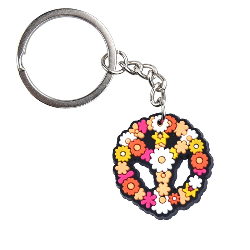 14 Styles PVC Keychain Peace and Love Butterfly Flower Sign Keychain Global