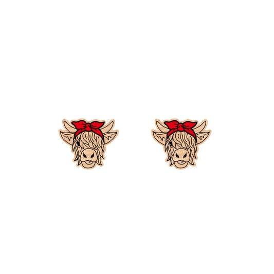 Red Bow Bull Stud Earrings For Women Girl Fashion Modern Jewelry Gift