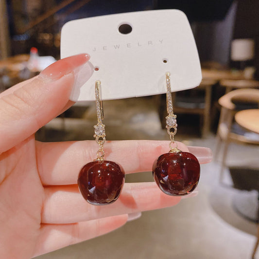 Dark Red CHerry Lady Cute Dangle Earrings for Women Jewelry Girls Earrings