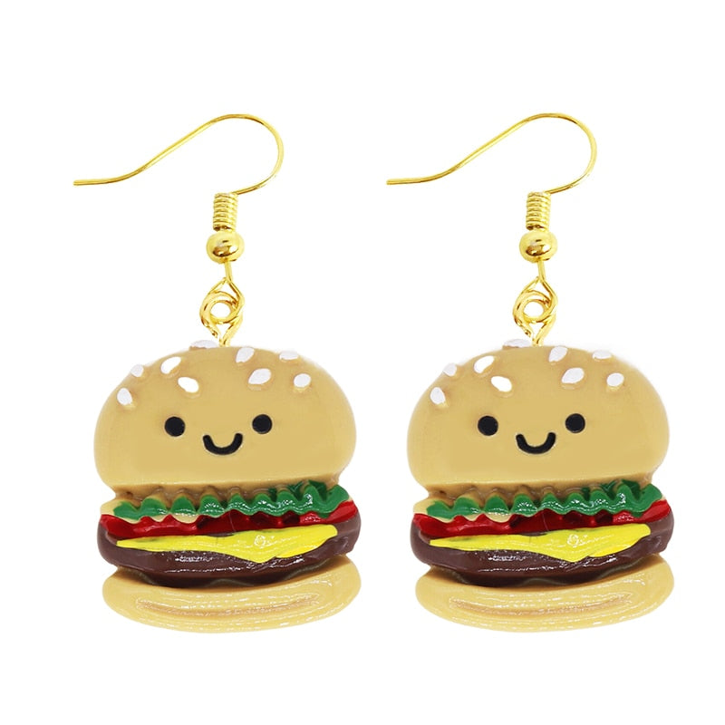 Smily Burger Drop Earrings Women Art Fashion Cartoon Earrings Creative Jewelry