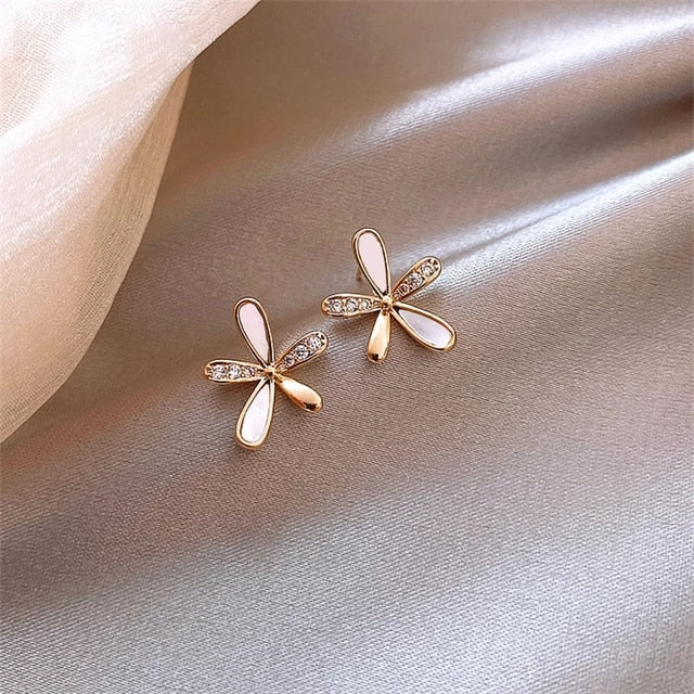 Asymmetric Flower Studs Earring Cute Geometric Zircon Earrings Female Jewelry