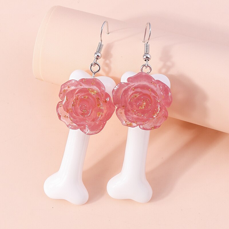 White Bone Rose Dangle Earrings Women Charms Earring Fashion Creative Jewelry