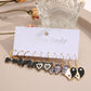5 Pairs Black and White Heart Butterfly Drop Charm Earrings For Women Girl