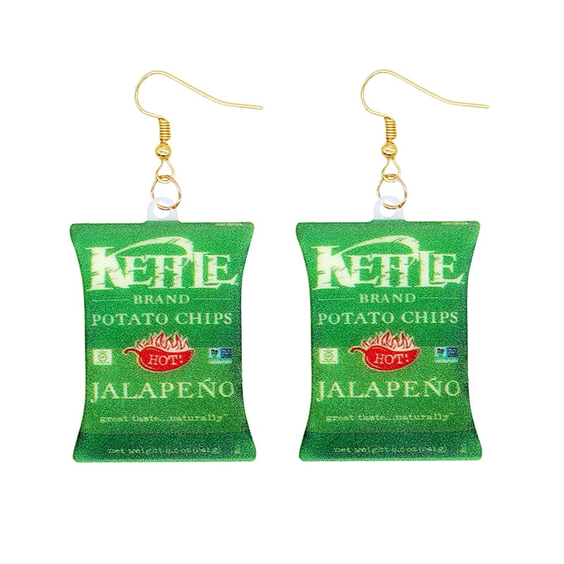 19 Styles Acrylic Snacks Potato Chips Mix Bags Design Dangle Earrings Women