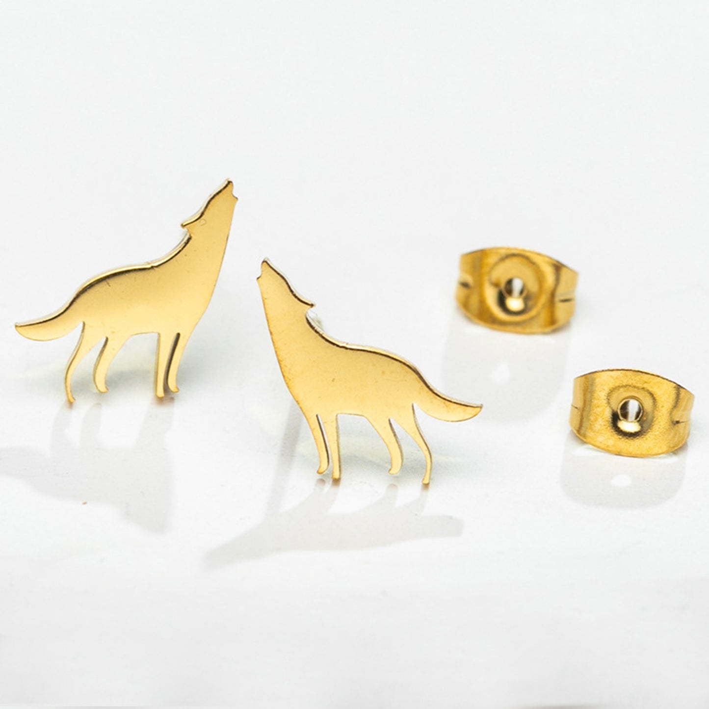 Wolf Fashion Women Stud Earrings Stainless Steel Ear Accessories