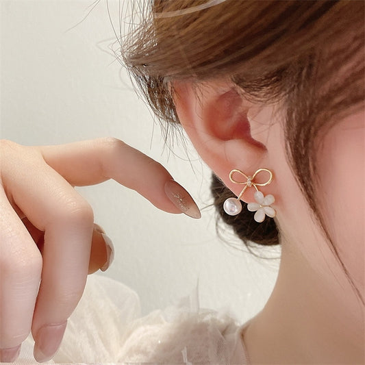 Flower Bow Stud Earrings Fashion Elegant Modern Earrings Women Accessories