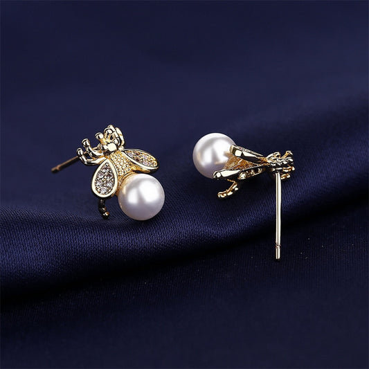 Faux Pearl Bee Stud Earrings Ladies Wedding Party Earring Birthday Jewelry Gifts