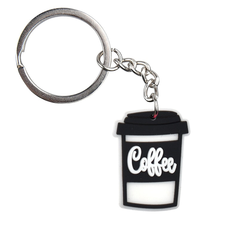 14 Styles PVC Coffee Lover Fan Caffeine Keychain Cartoon Key Ring Anime Pendant