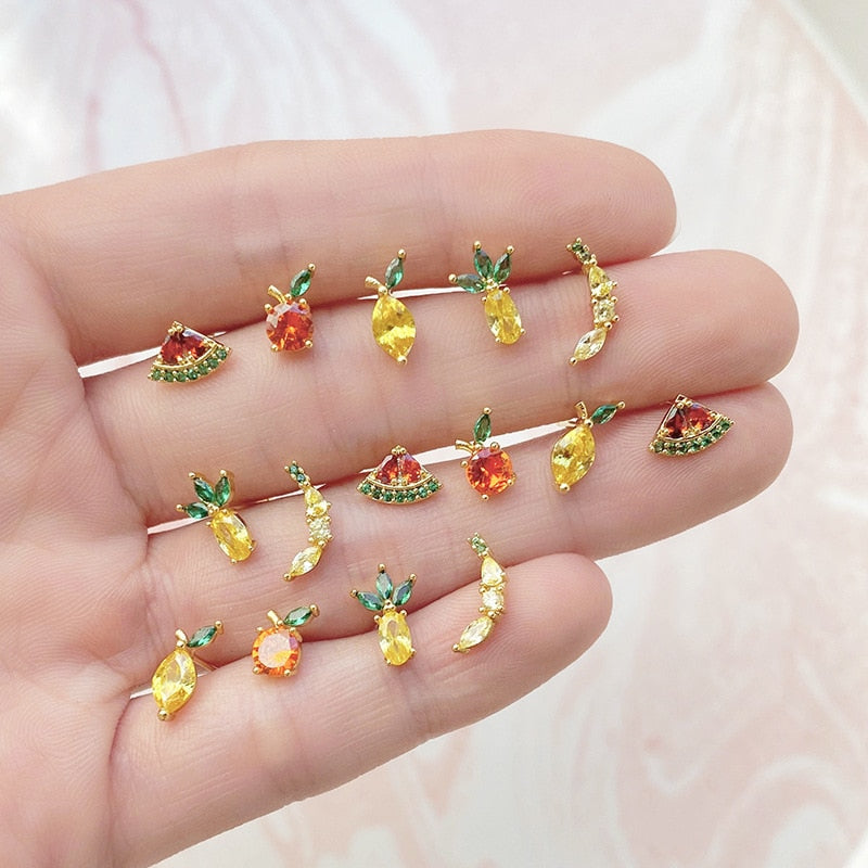 Banana Fruit Rhinestone Stud Earrings Cartoon Ear Pendants Accessories Women