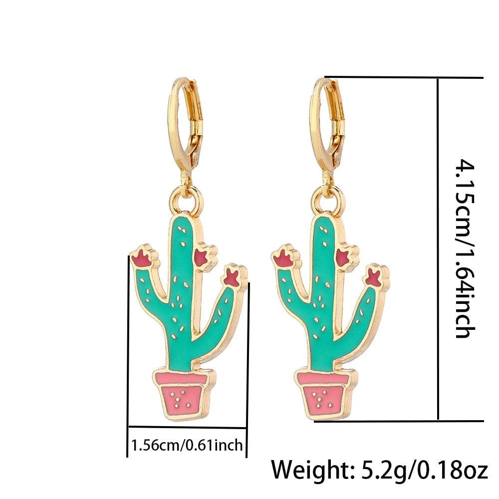 Cactus and Flowers Drop Earrings Jewelry For Women Fashion Accessories Trendy