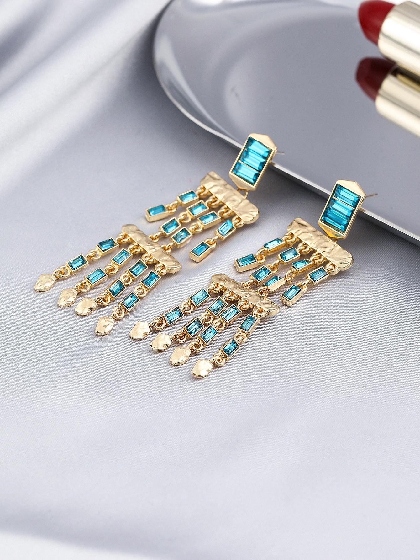 Aqua Blue Chandelier Earrings Lady Cute Dangle Earrings for Women Jewelry Girls
