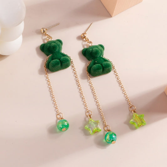 Green Bear with Star Drop Earrings Women Creativity Jewelry Cute Earring Girls