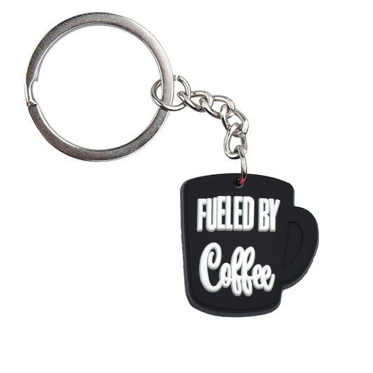 Fuelled By Coffee Mug keychain Cartoon Key Ring Anime Pendant Key Holder Art