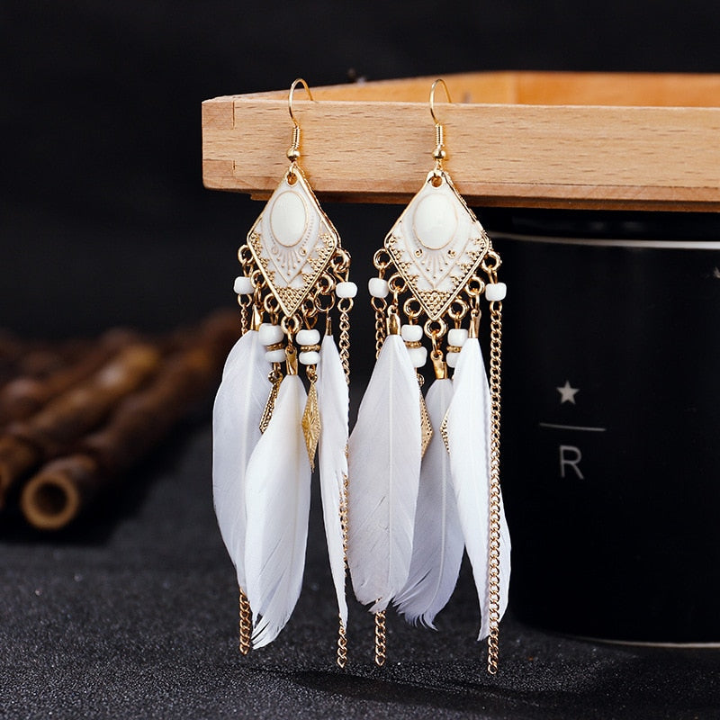 54 Styles Bohemian Long Feathers Tassel Dangle Earrings for Fashion Stylish