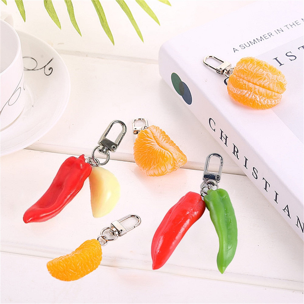 8 Styles Simulation Food Keychain Chili Pepper Garlic Mandarin Fashion Keyring