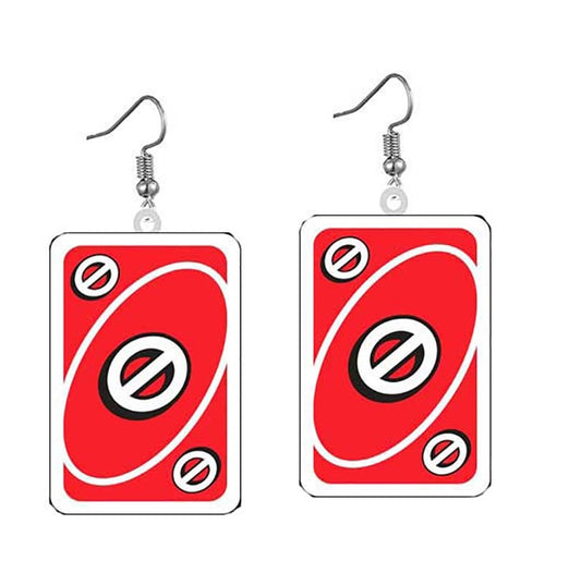 Uno Game Red Skip Card Drop Earrings Hip Hop Women Party Gift Jewelry Ear