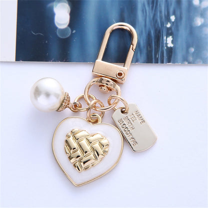 2 Styles Pearl Heart Pendant Keychain Women Key Ring Earphone Case Bag Charms