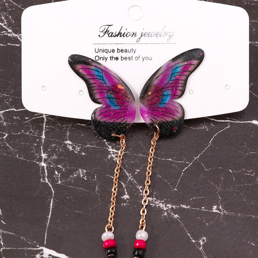 Pink Beads Butterfly Drop Earrings Women Creativity Jewelry Cute Earring Girls