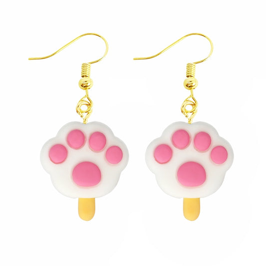 Paw Shaped Ice Cream Funny Cute Resin Food Drop Earrings Women Creativity