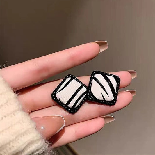 Zebra Pattern Square Geometric Studs Earrings Retro Woman Ear Accessories